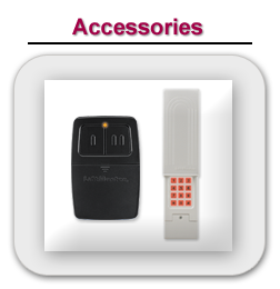 Accessories such as a garage door opener remote and garage door parts